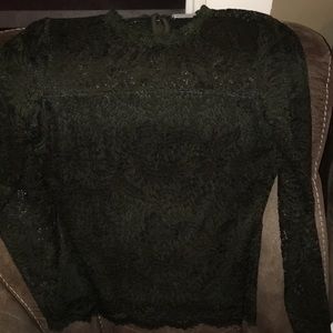 Dark green long sleeve lacy top